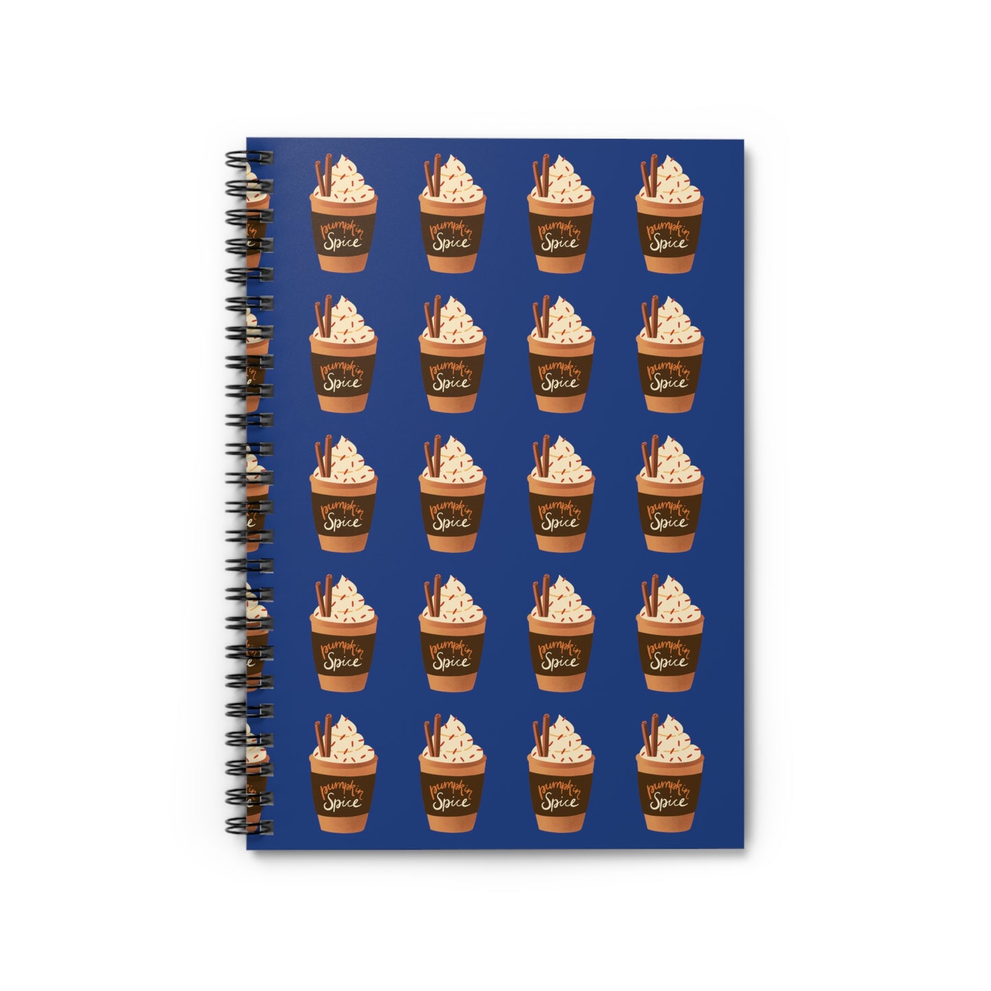 Pumpkin Spice Latte Image Patterned Spiral Notebook - Dark Blue