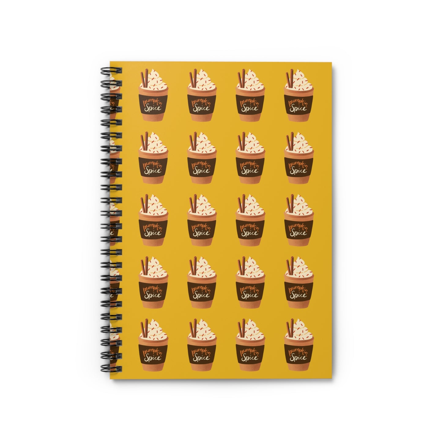 Pumpkin Spice Latte Image Patterned Spiral Notebook - Yellow