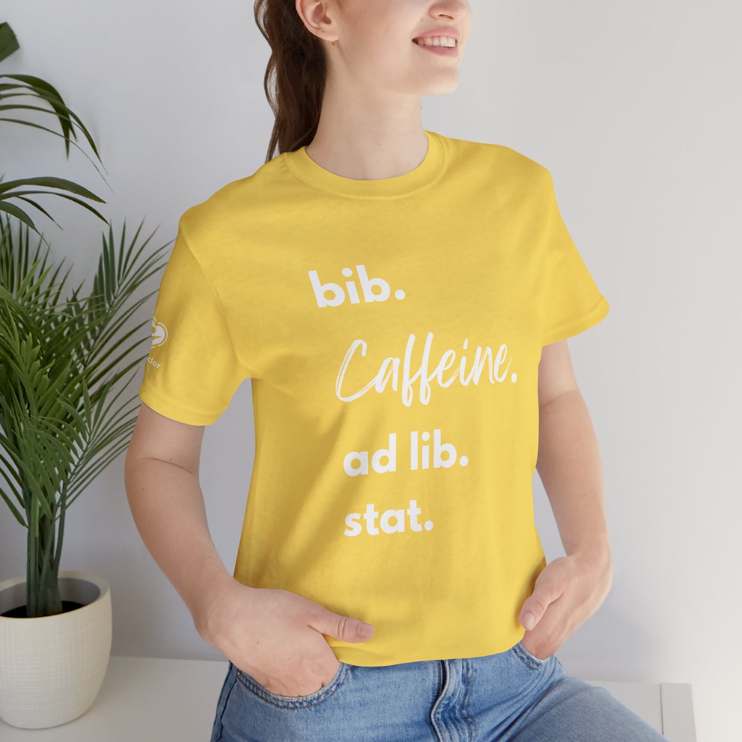 Caffeine Script bib-ad lib-stat Extra Soft Unisex Jersey Short Sleeve Tee