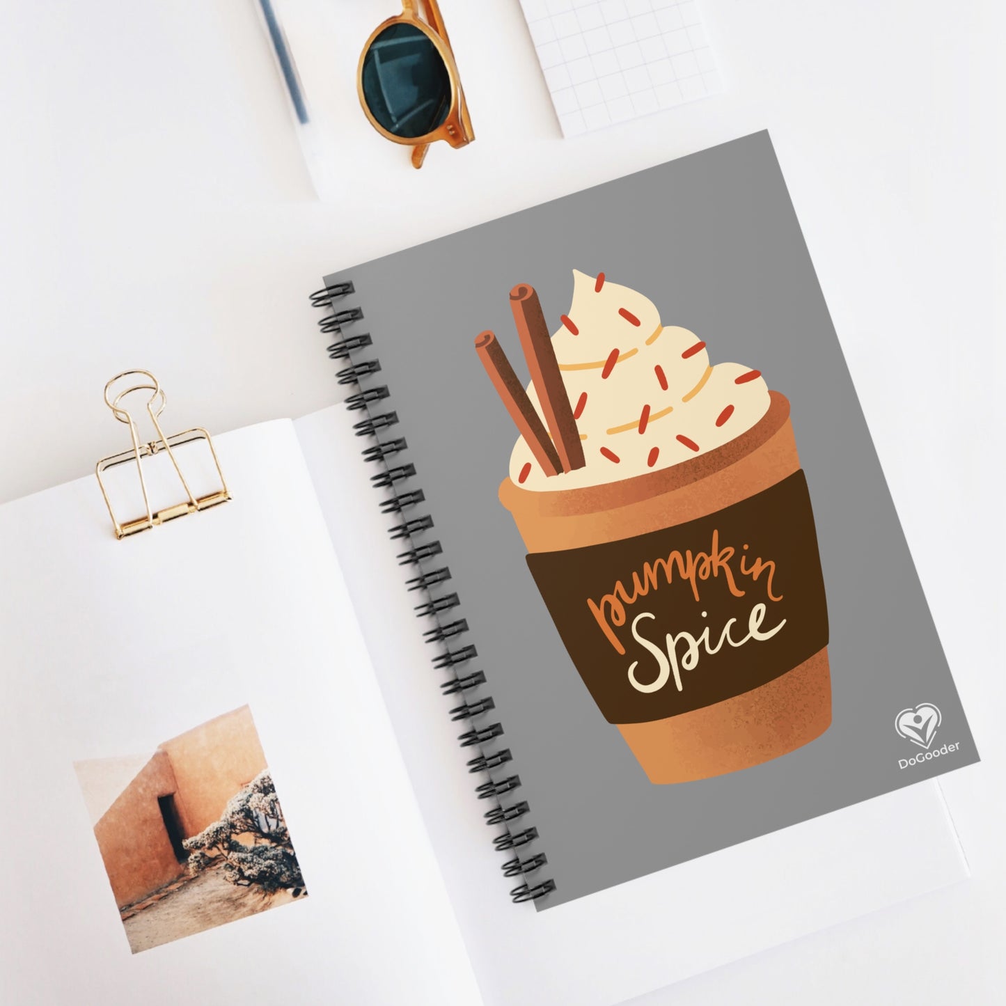 Pumpkin Spice Latte Image Spiral Notebook - Grey