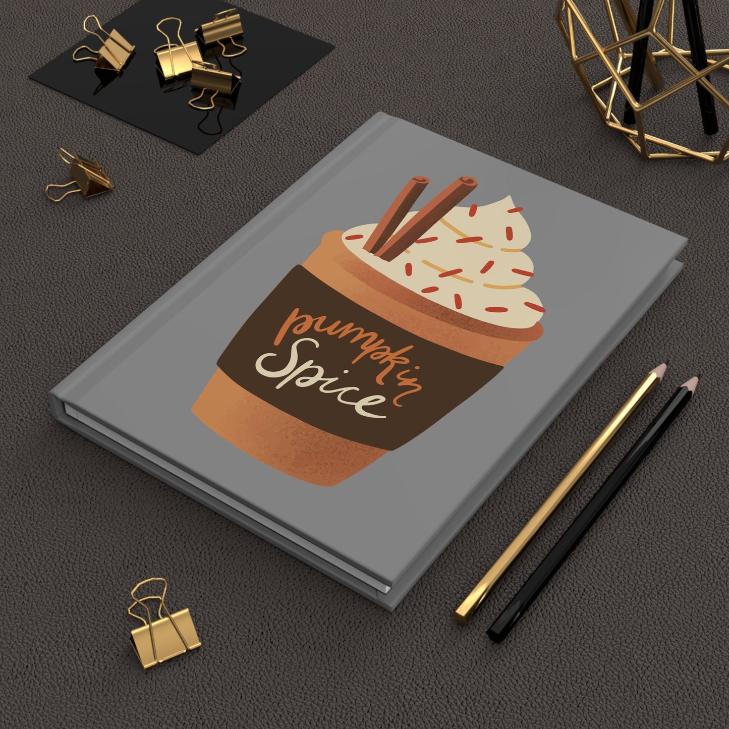 Pumpkin Spice Latte Image Hardcover Journal Matte - Grey