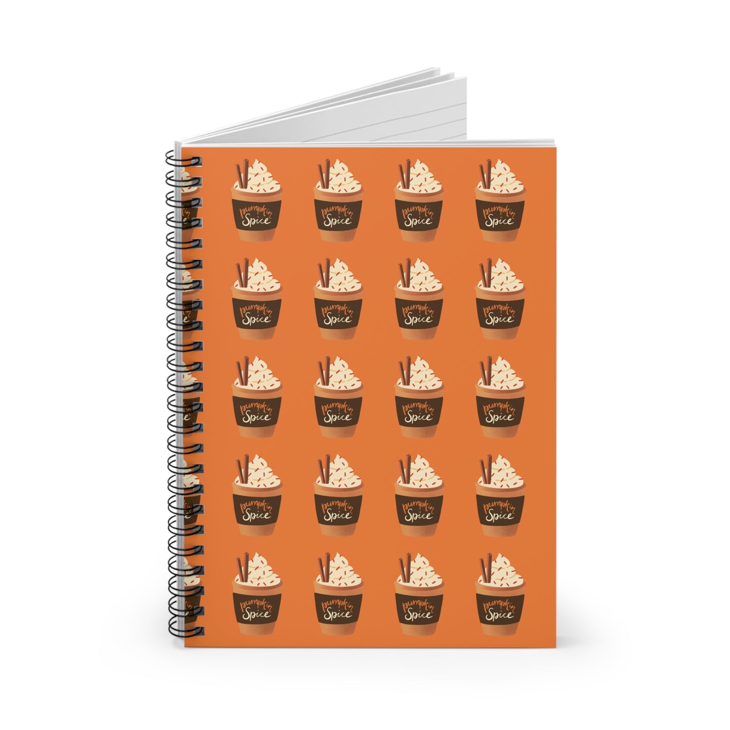 Pumpkin Spice Latte Image Patterned Spiral Notebook - Orange