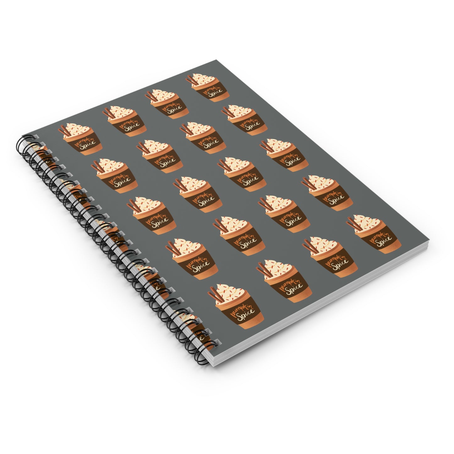 Pumpkin Spice Latte Image Patterned Spiral Notebook - Dark Grey