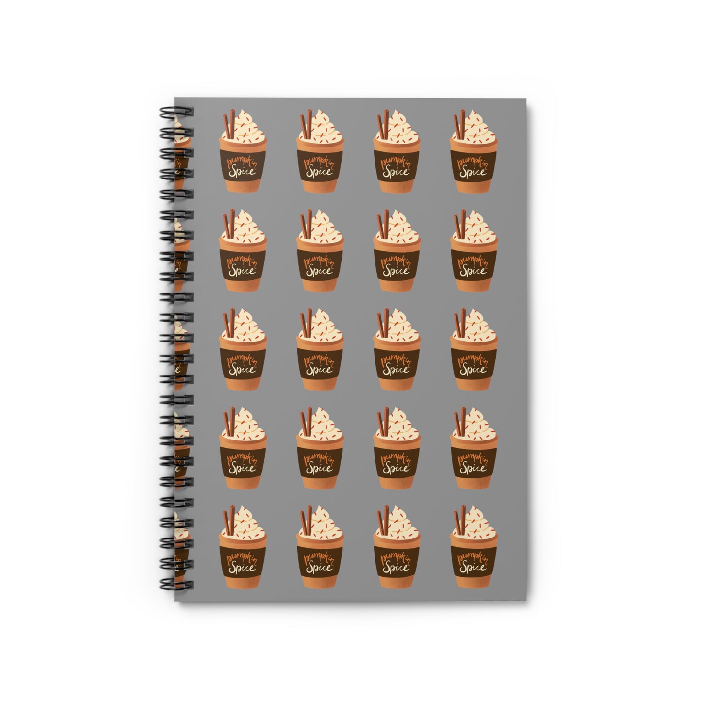 Pumpkin Spice Latte Image Patterned Spiral Notebook - Grey