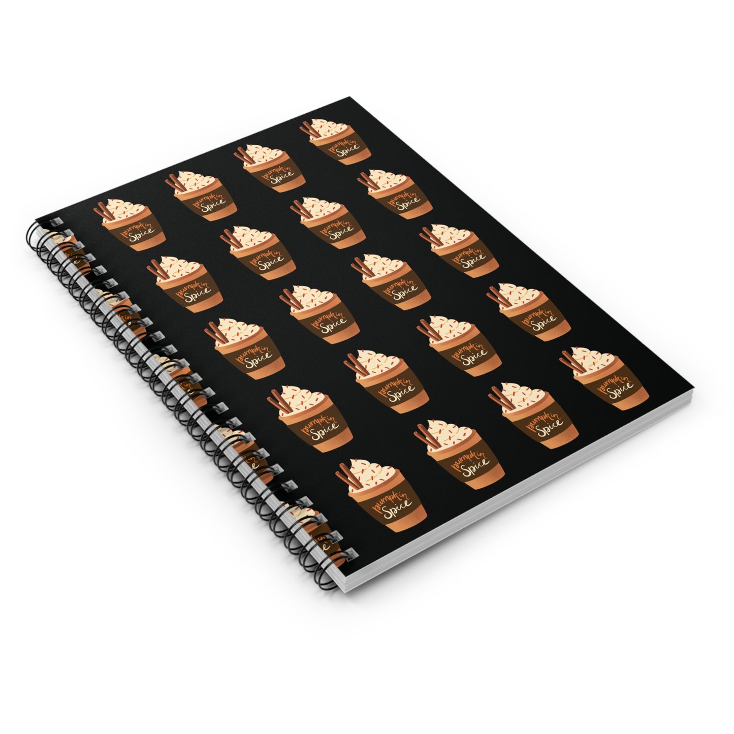 Pumpkin Spice Latte Image Patterned Spiral Notebook - Black