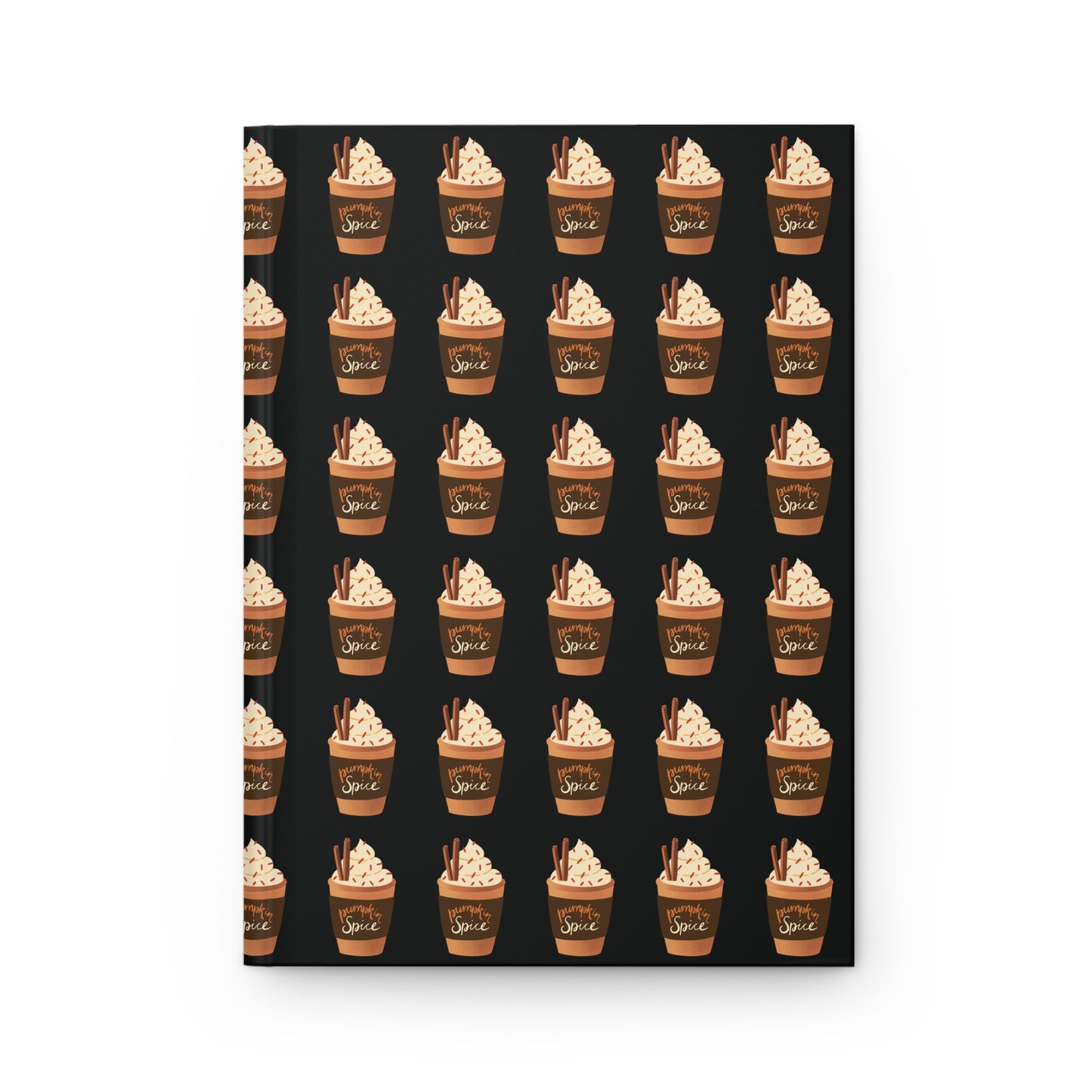 Pumpkin Spice Latte Image Patterned Hardcover Journal Matte - Black