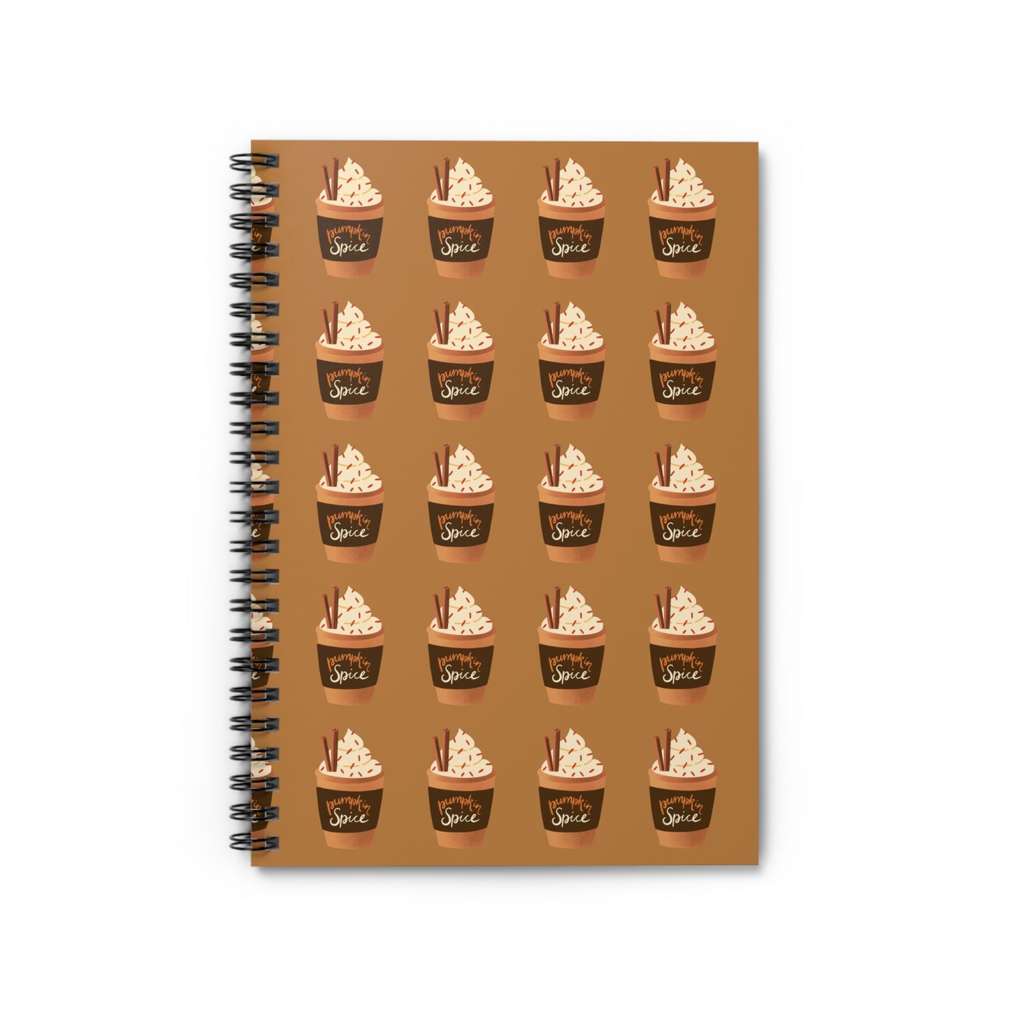 Pumpkin Spice Latte Image Patterned Spiral Notebook - Brown