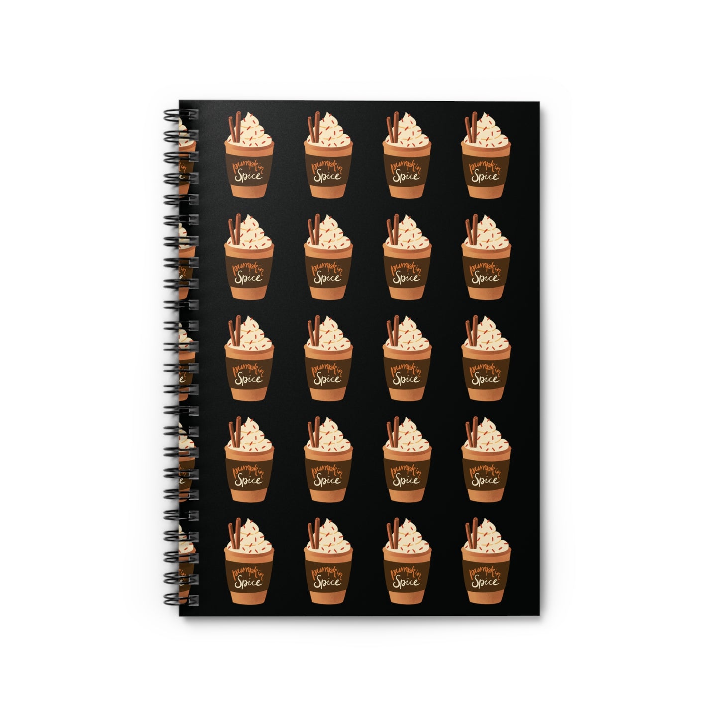 Pumpkin Spice Latte Image Patterned Spiral Notebook - Black