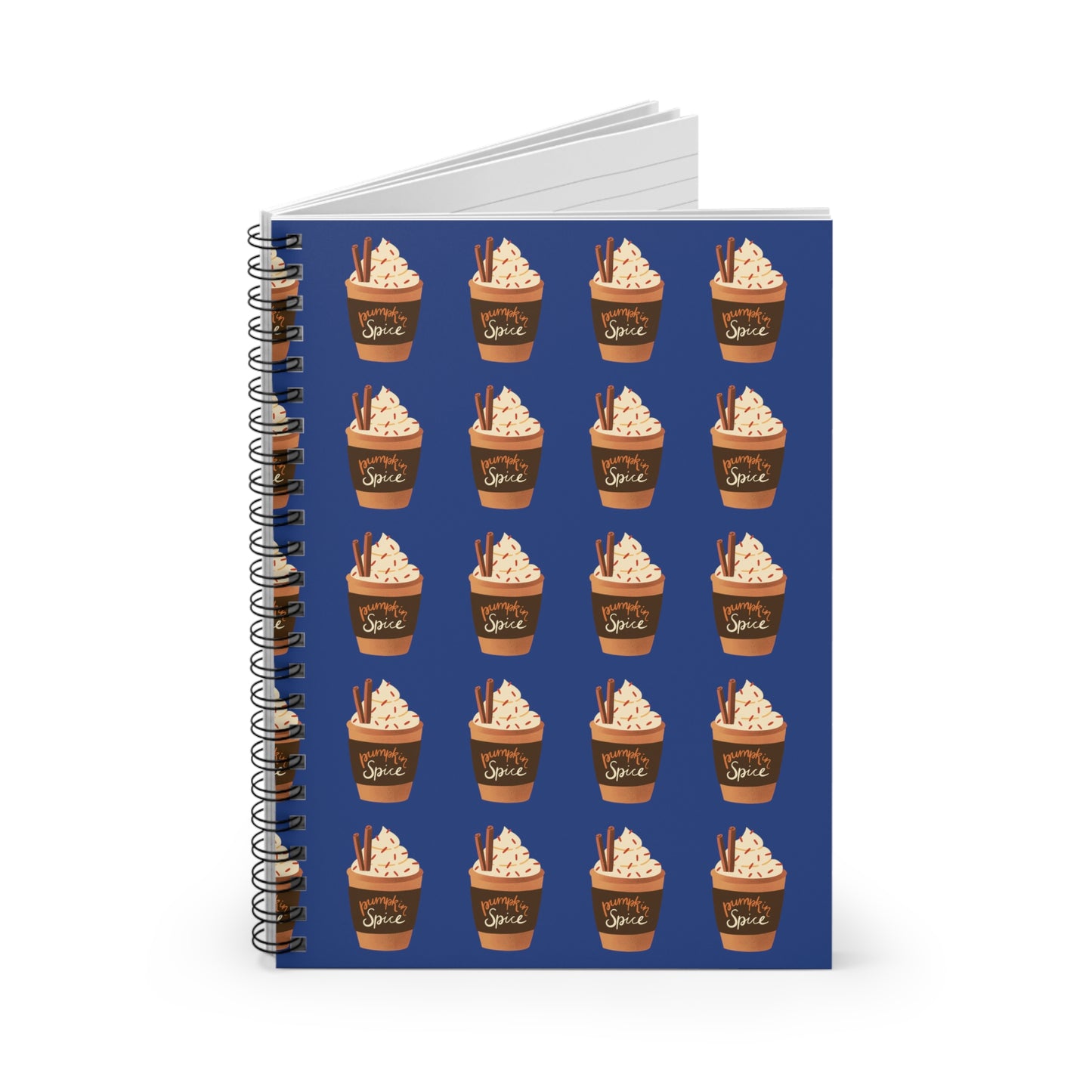 Pumpkin Spice Latte Image Patterned Spiral Notebook - Dark Blue