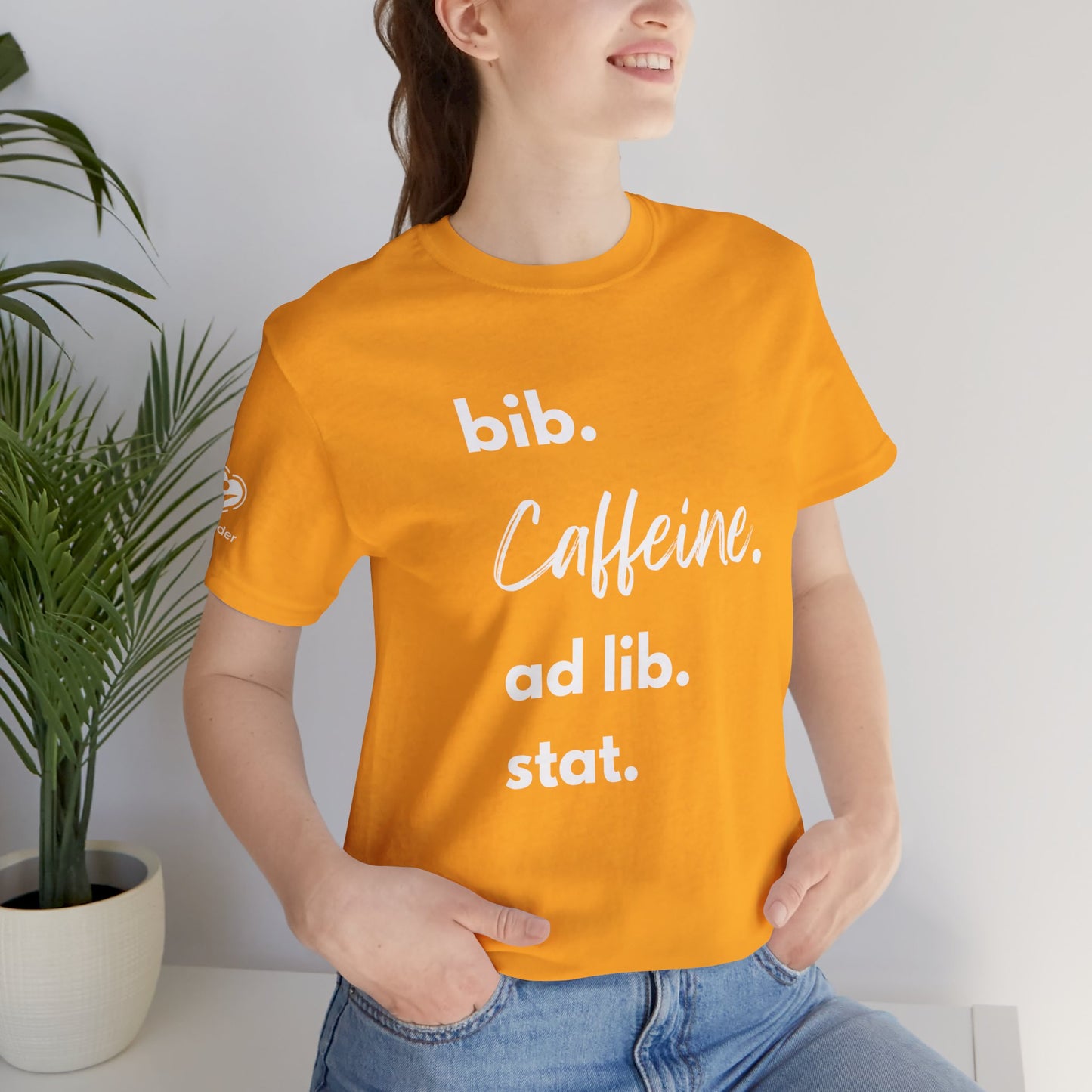 Caffeine Script bib-ad lib-stat Extra Soft Unisex Jersey Short Sleeve Tee