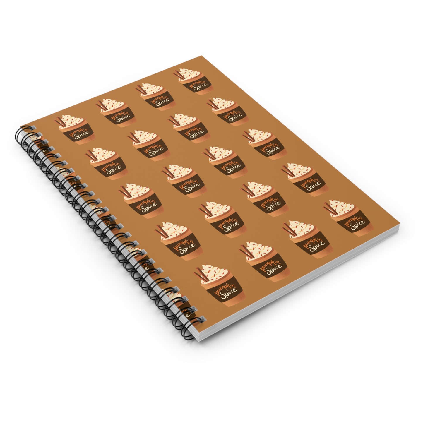 Pumpkin Spice Latte Image Patterned Spiral Notebook - Brown