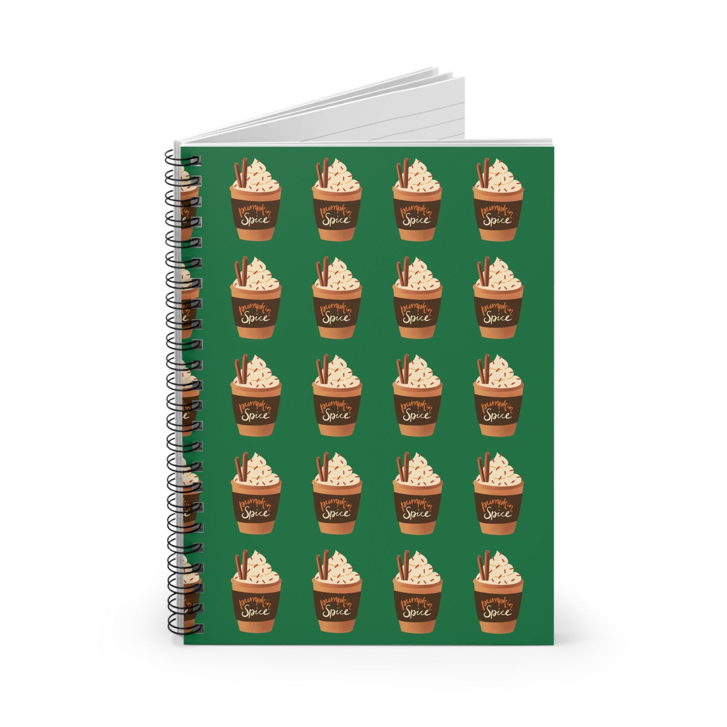 Pumpkin Spice Latte Image Patterned Spiral Notebook - Dark Green