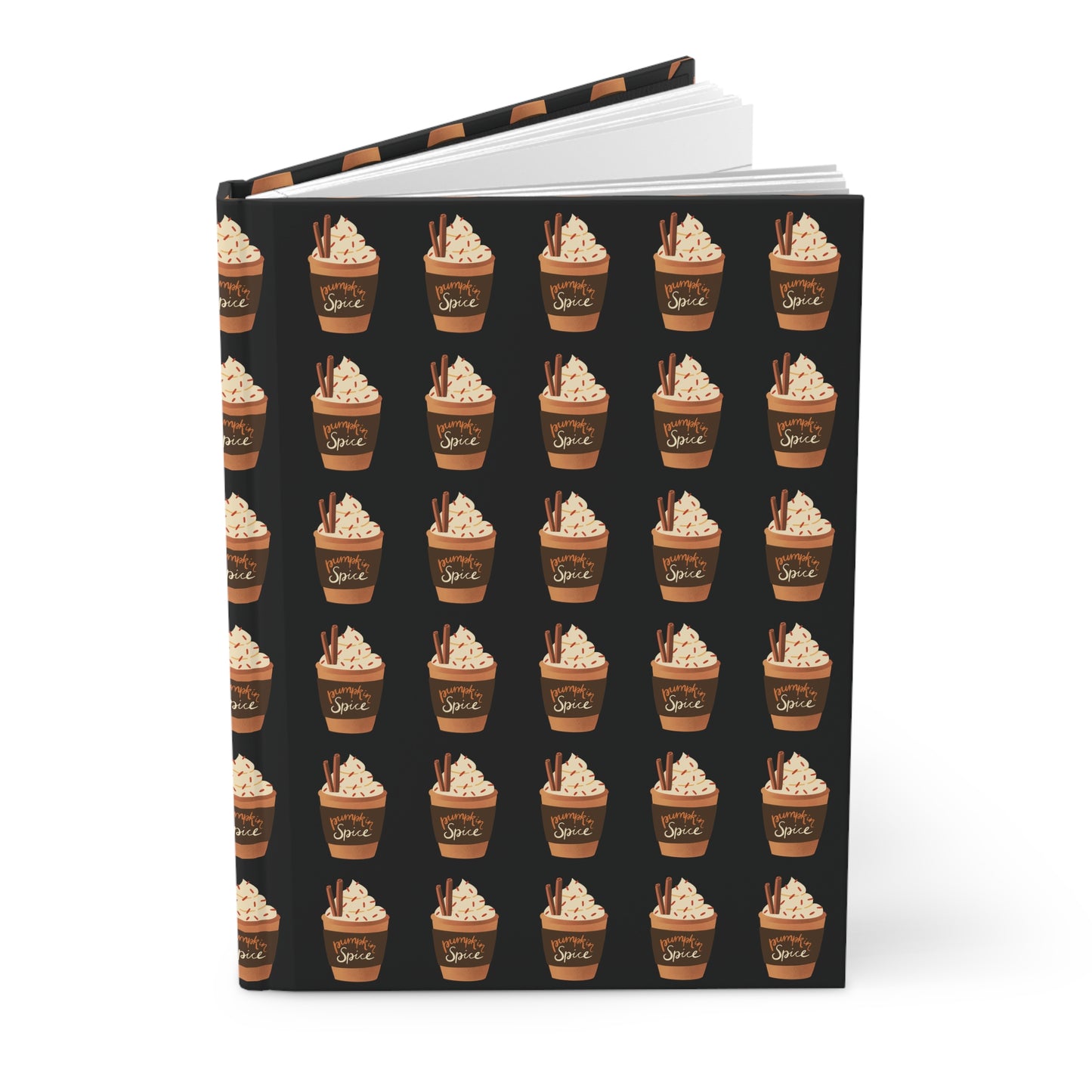 Pumpkin Spice Latte Image Patterned Hardcover Journal Matte - Black