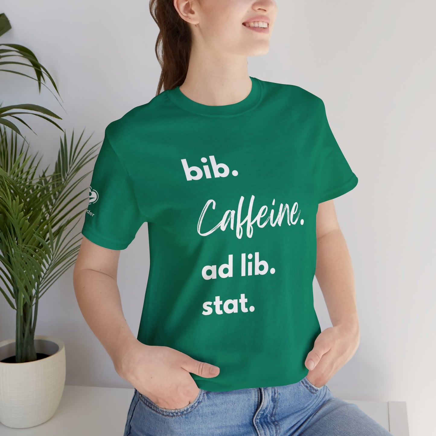 Caffeine Script bib-ad lib-stat Extra Soft Unisex Jersey Short Sleeve Tee