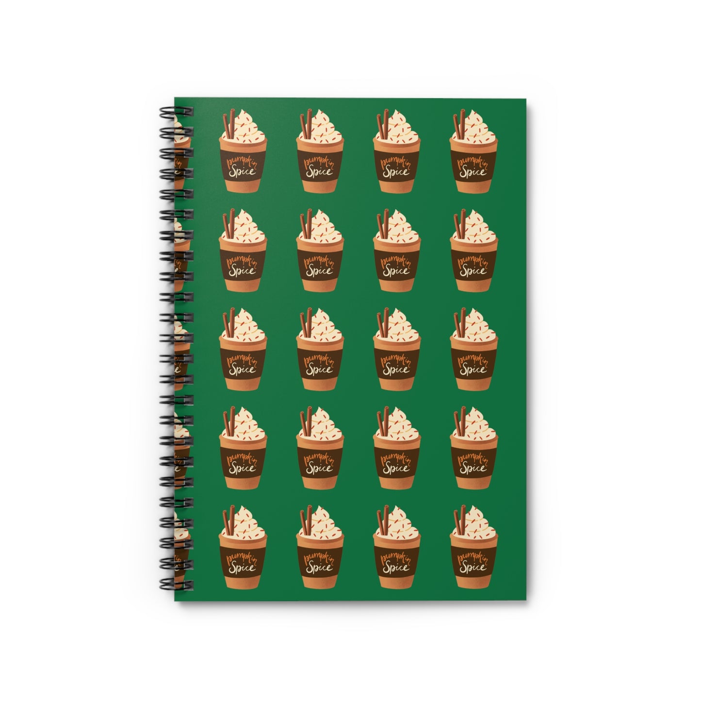 Pumpkin Spice Latte Image Patterned Spiral Notebook - Dark Green