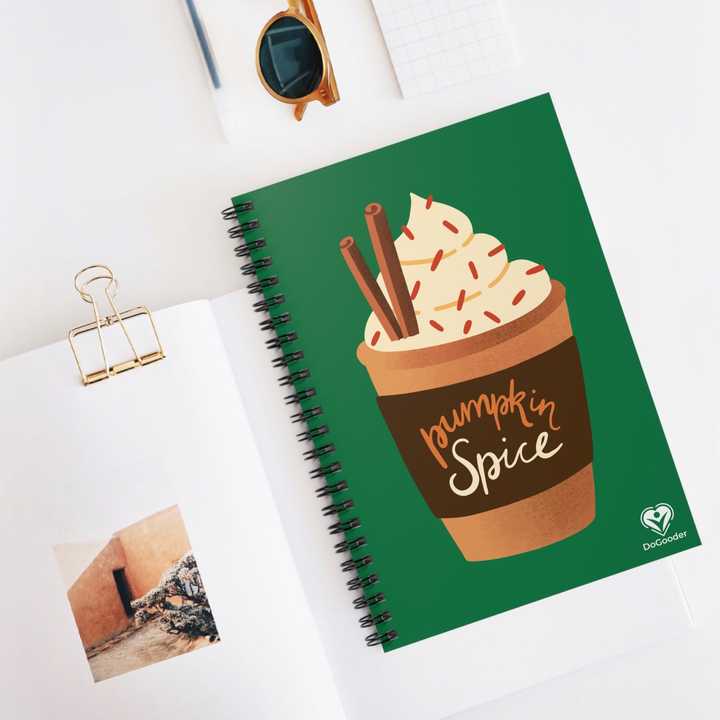 Pumpkin Spice Latte Image Spiral Notebook - Dark Green