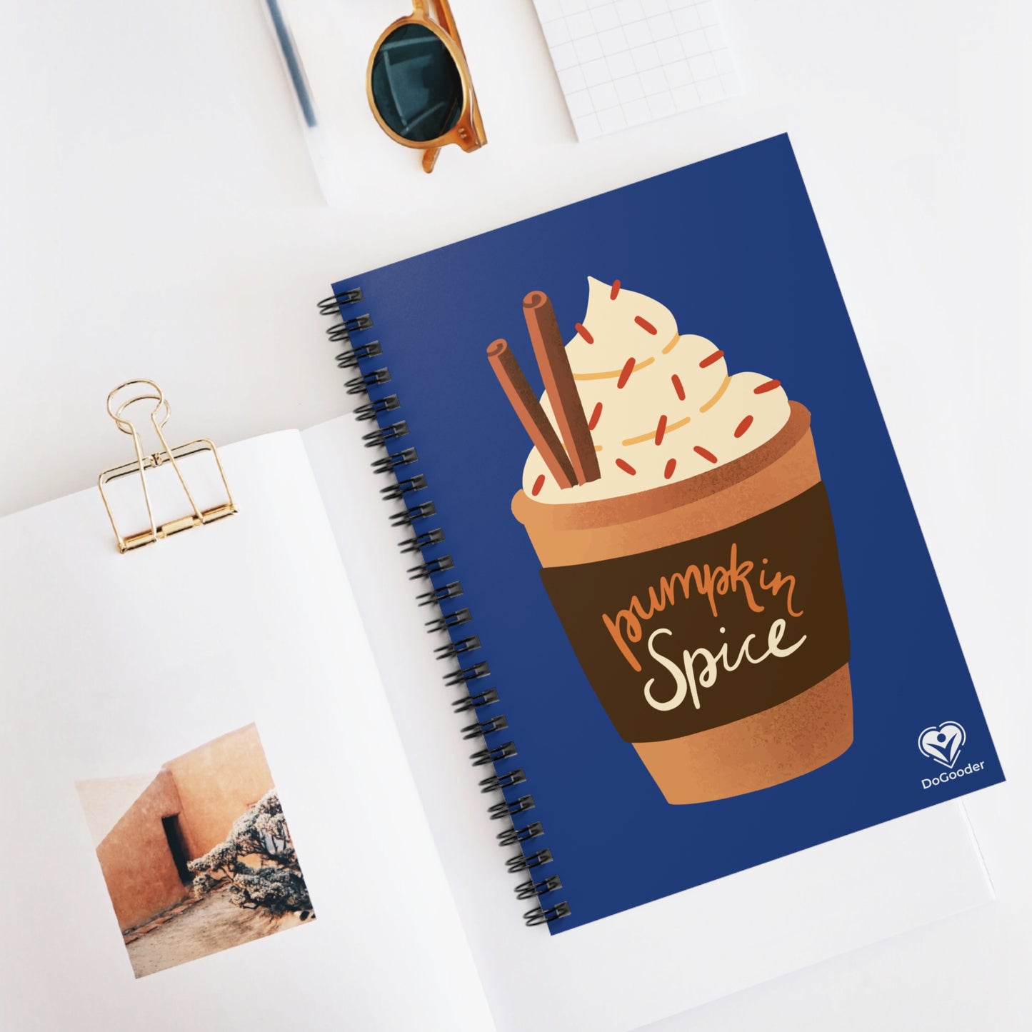 Pumpkin Spice Latte Image Spiral Notebook - Dark Blue