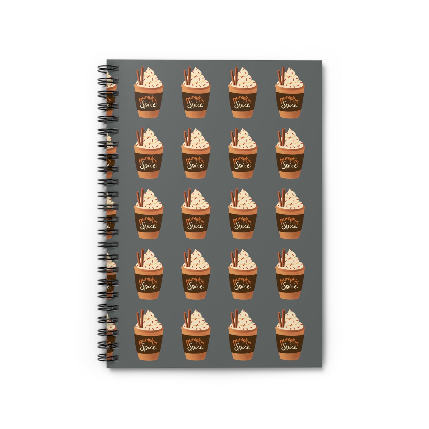 Pumpkin Spice Latte Image Patterned Spiral Notebook - Dark Grey