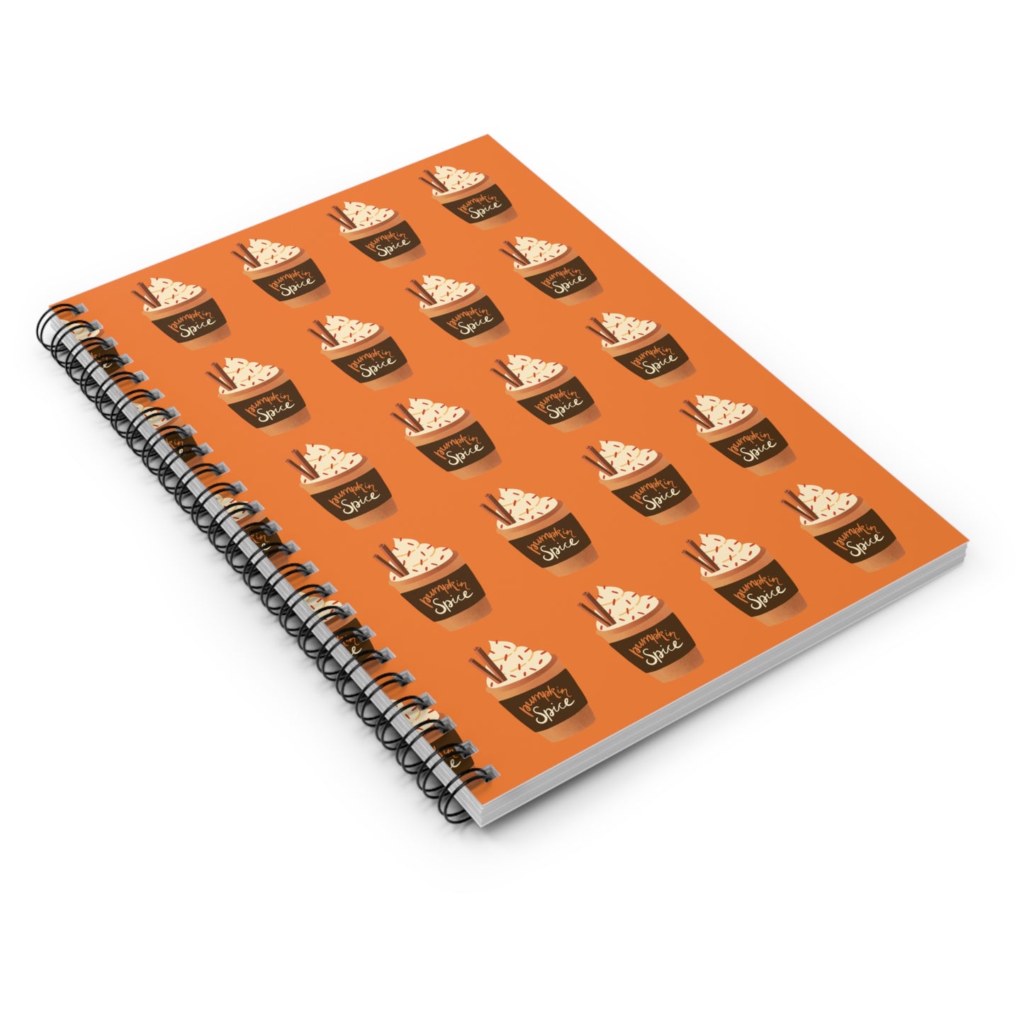 Pumpkin Spice Latte Image Patterned Spiral Notebook - Orange