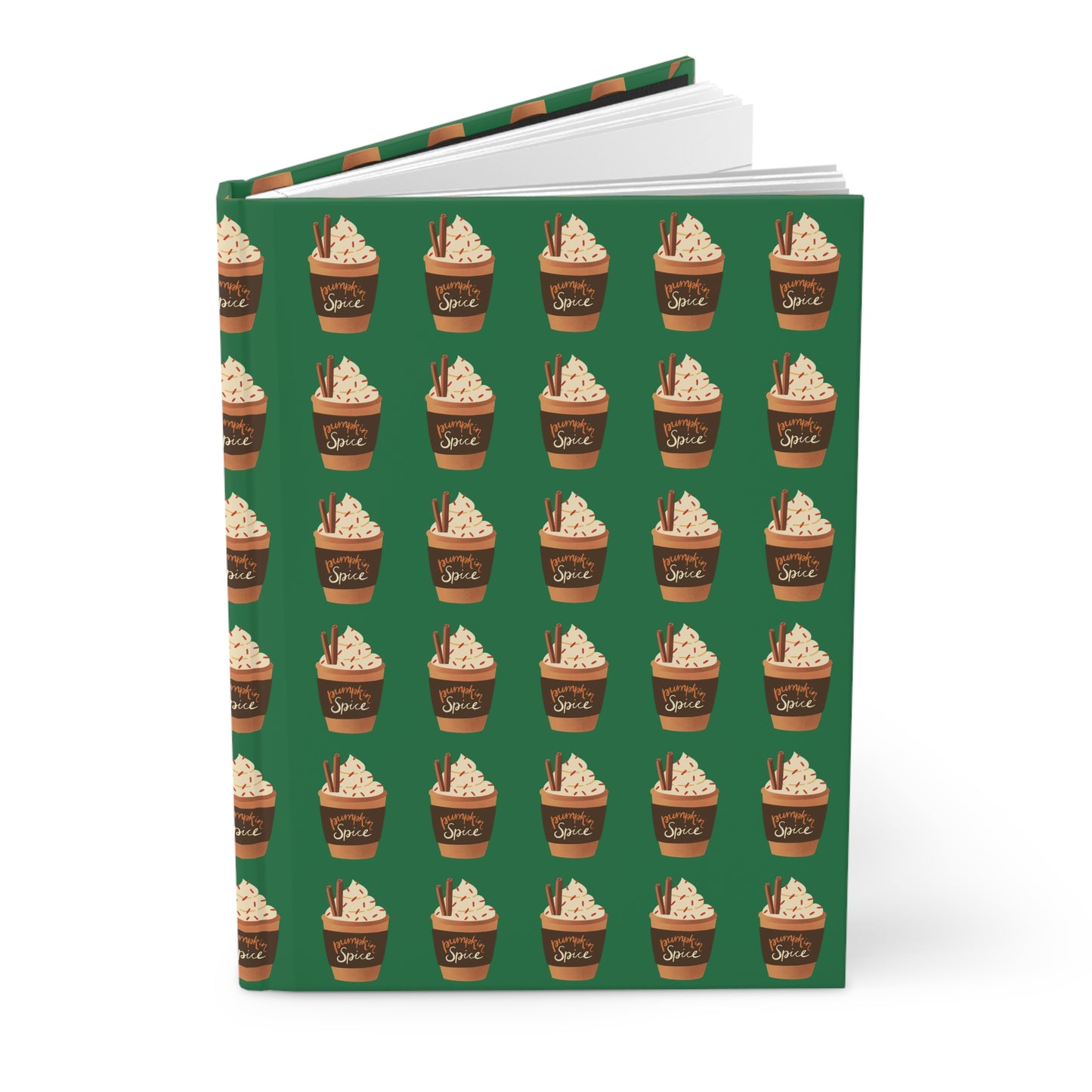 Pumpkin Spice Latte Image Patterned Hardcover Journal Matte - Dark Green