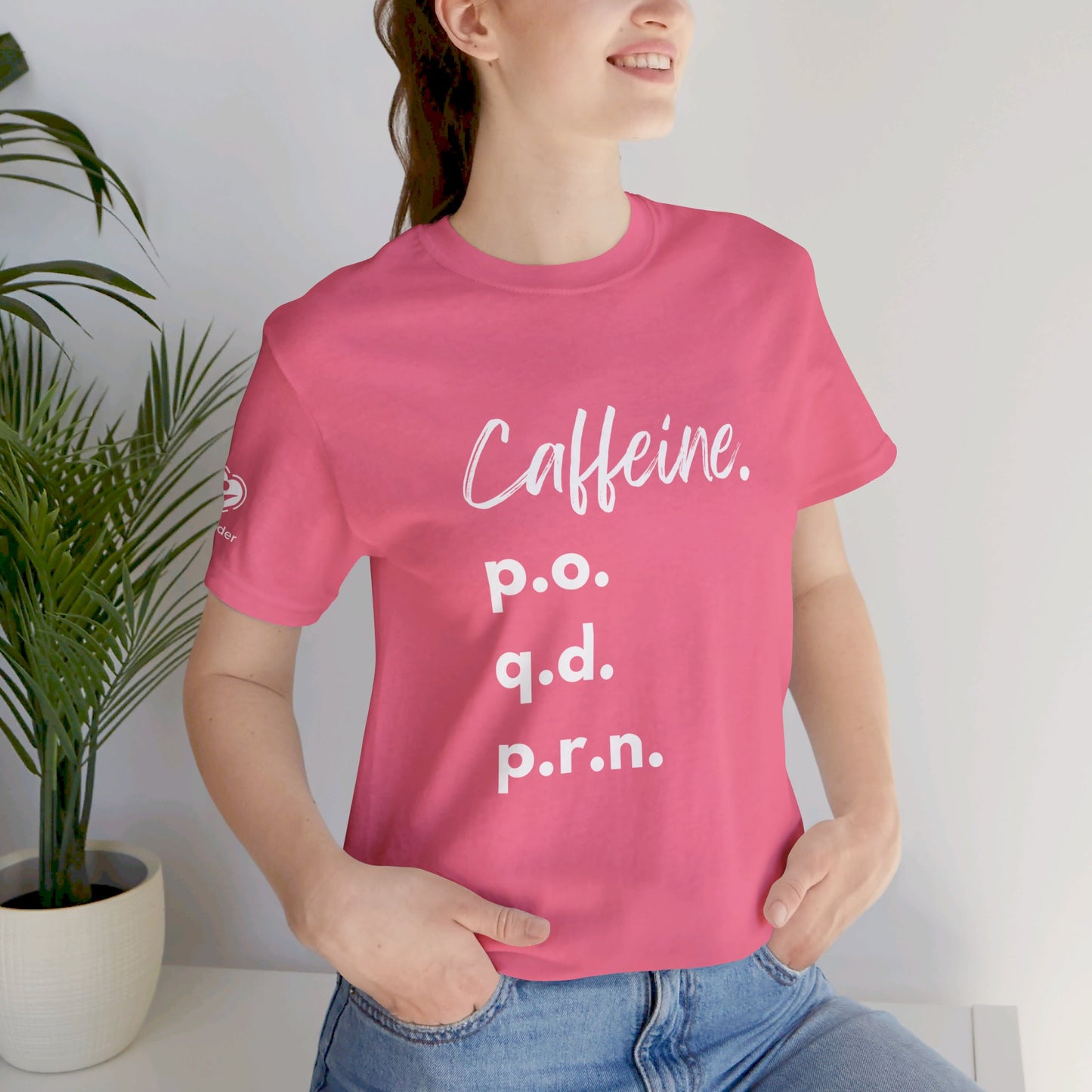 Caffeine Script PO-QD-PRN Extra Soft Unisex Jersey Short Sleeve Tee