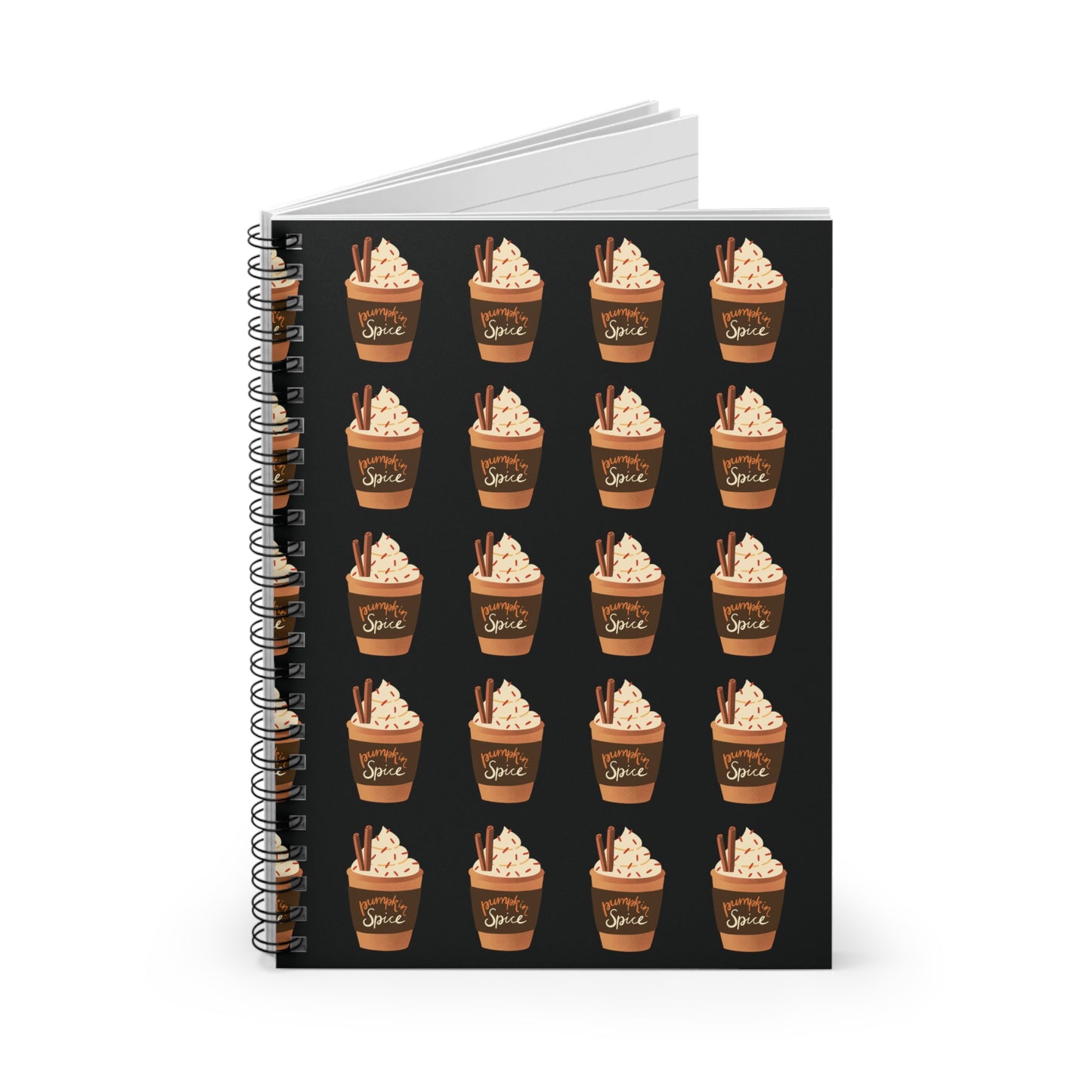 Pumpkin Spice Latte Image Patterned Spiral Notebook - Black