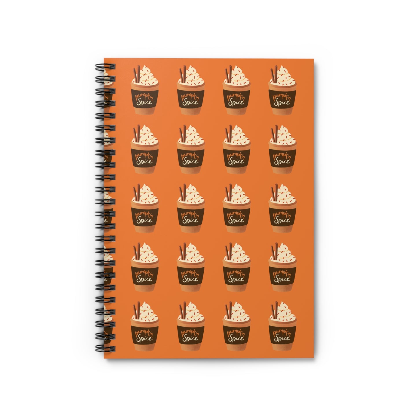 Pumpkin Spice Latte Image Patterned Spiral Notebook - Orange