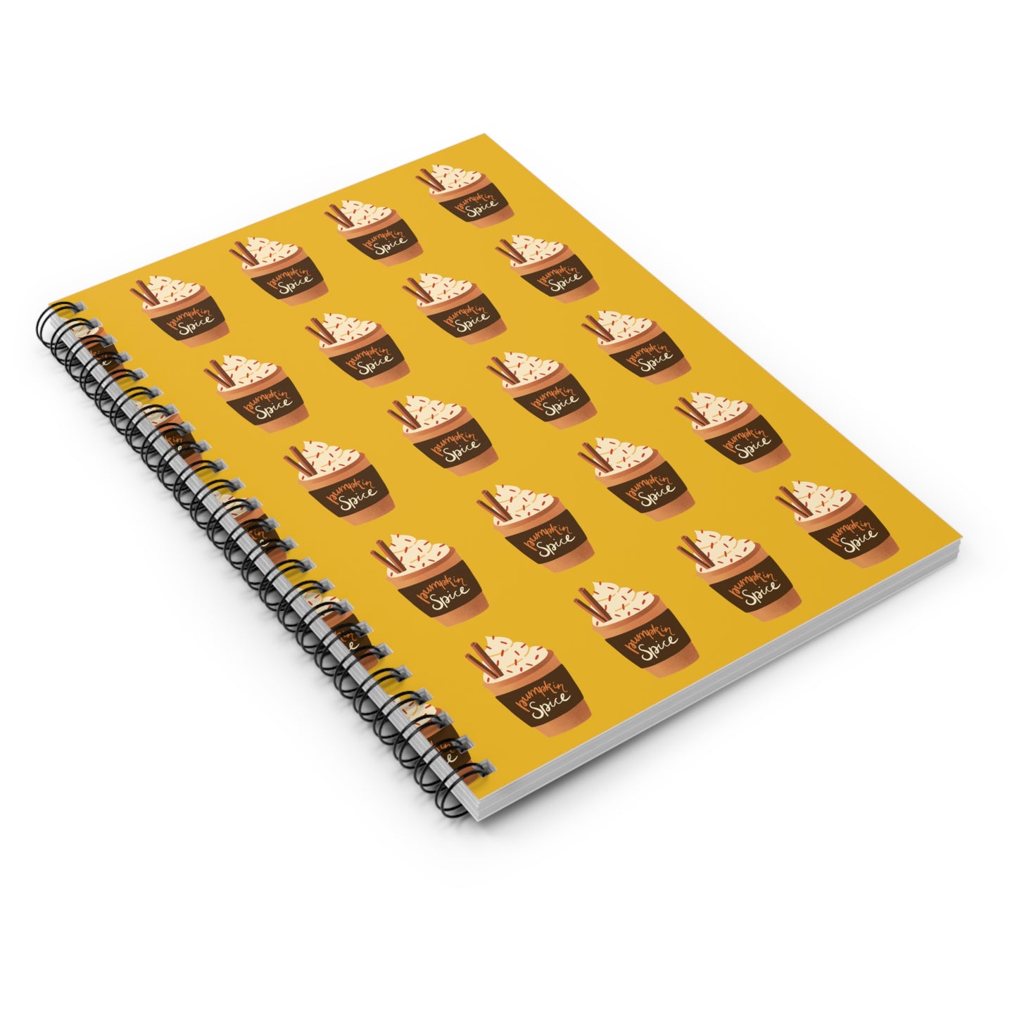 Pumpkin Spice Latte Image Patterned Spiral Notebook - Yellow